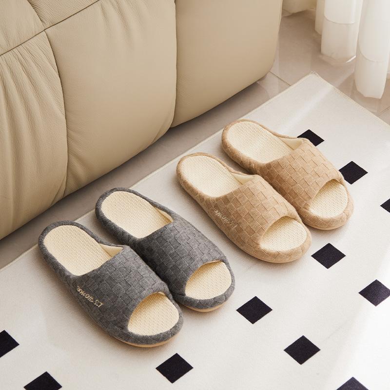 Linen slippers four seasons women's indoor home home non-slip deodorant fabric silent cotton and linen men's spring and autumn slippers men