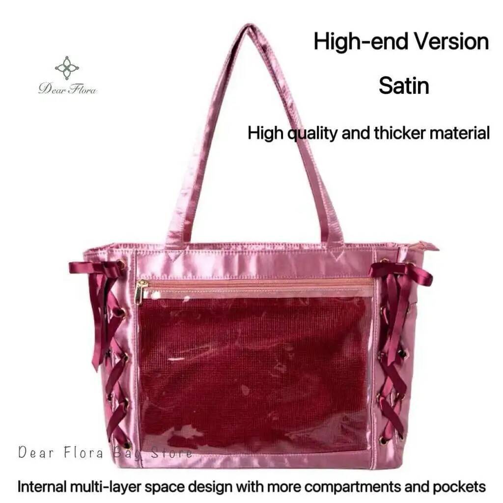 Japanese Sweet Women Ribbon Ita Bag Cute Girl Transparent Handbags Large Capacity Tote Bag Aesthetic Shoulder Bag