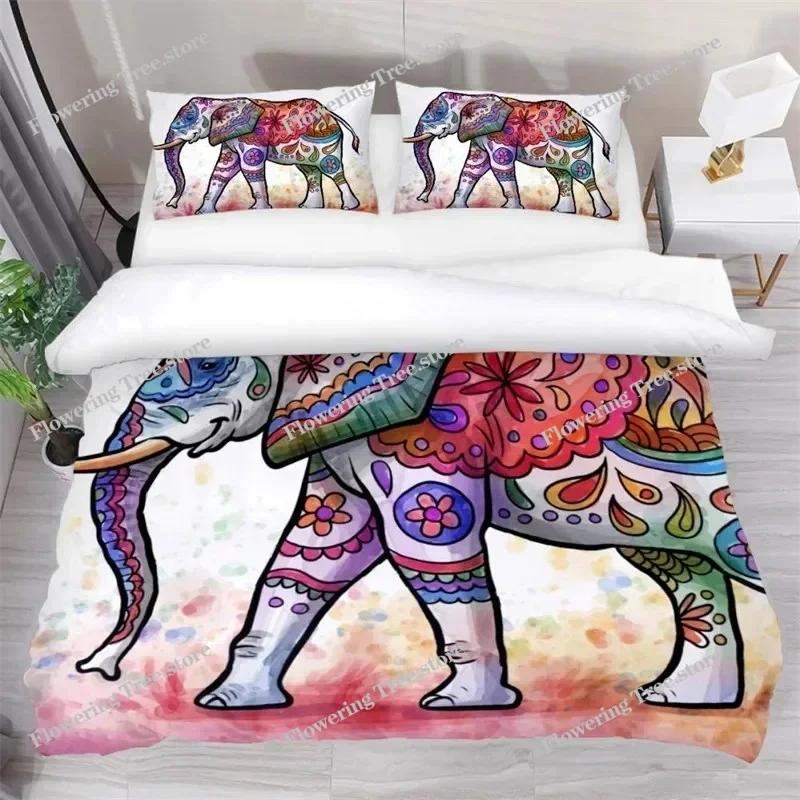 Kids Cartoon Elephant Duvet Cover Lovely Animal Theme Bedding Set Full For Girls Boys Kawaii Room Decor Microfiber Quilt Cover