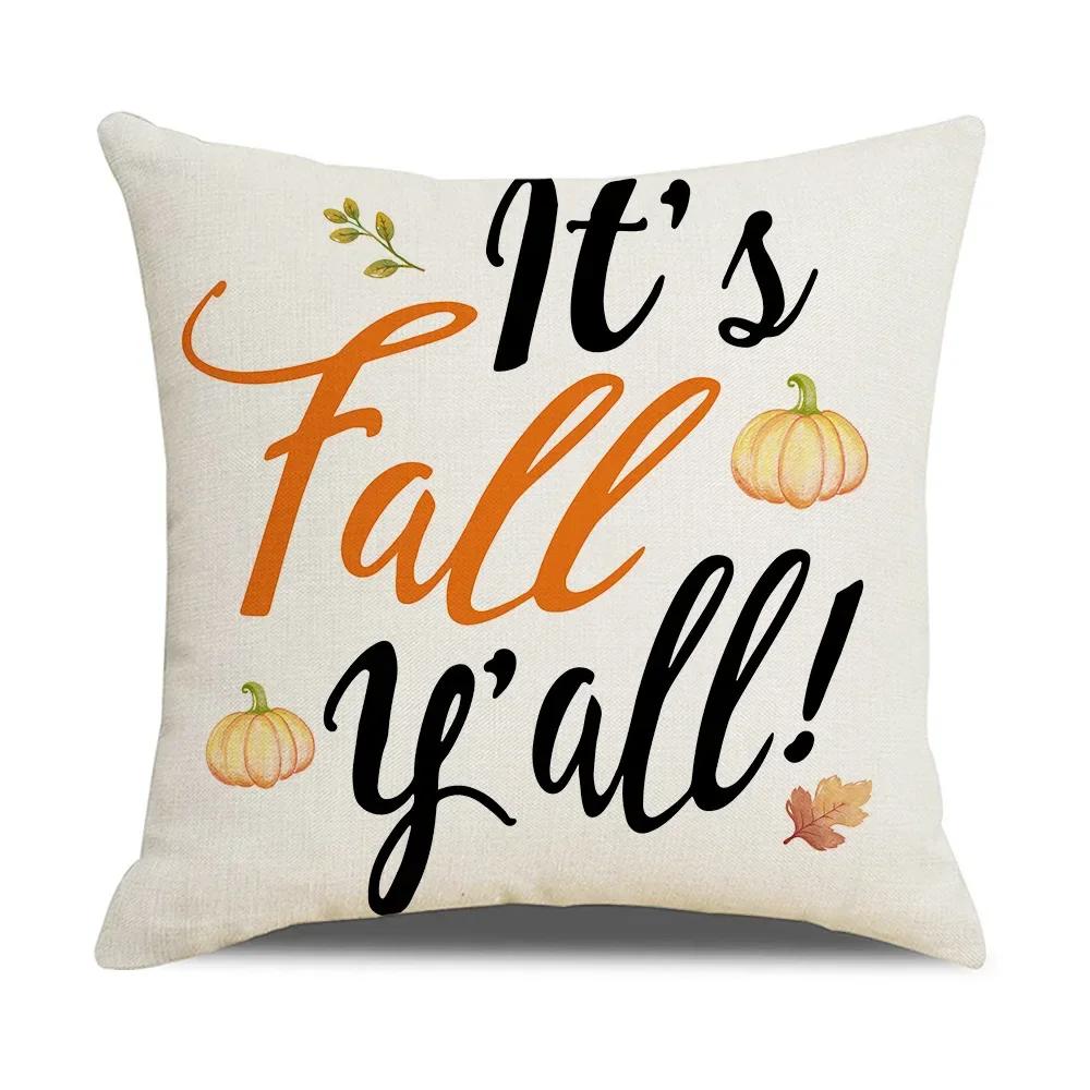 45X45cm Happy Thanksgiving Cushion Cover Fall Home Pumpkin Decorative Throw Pillows Sofa Cushions Maple Leaf Pillowcase 2023 New