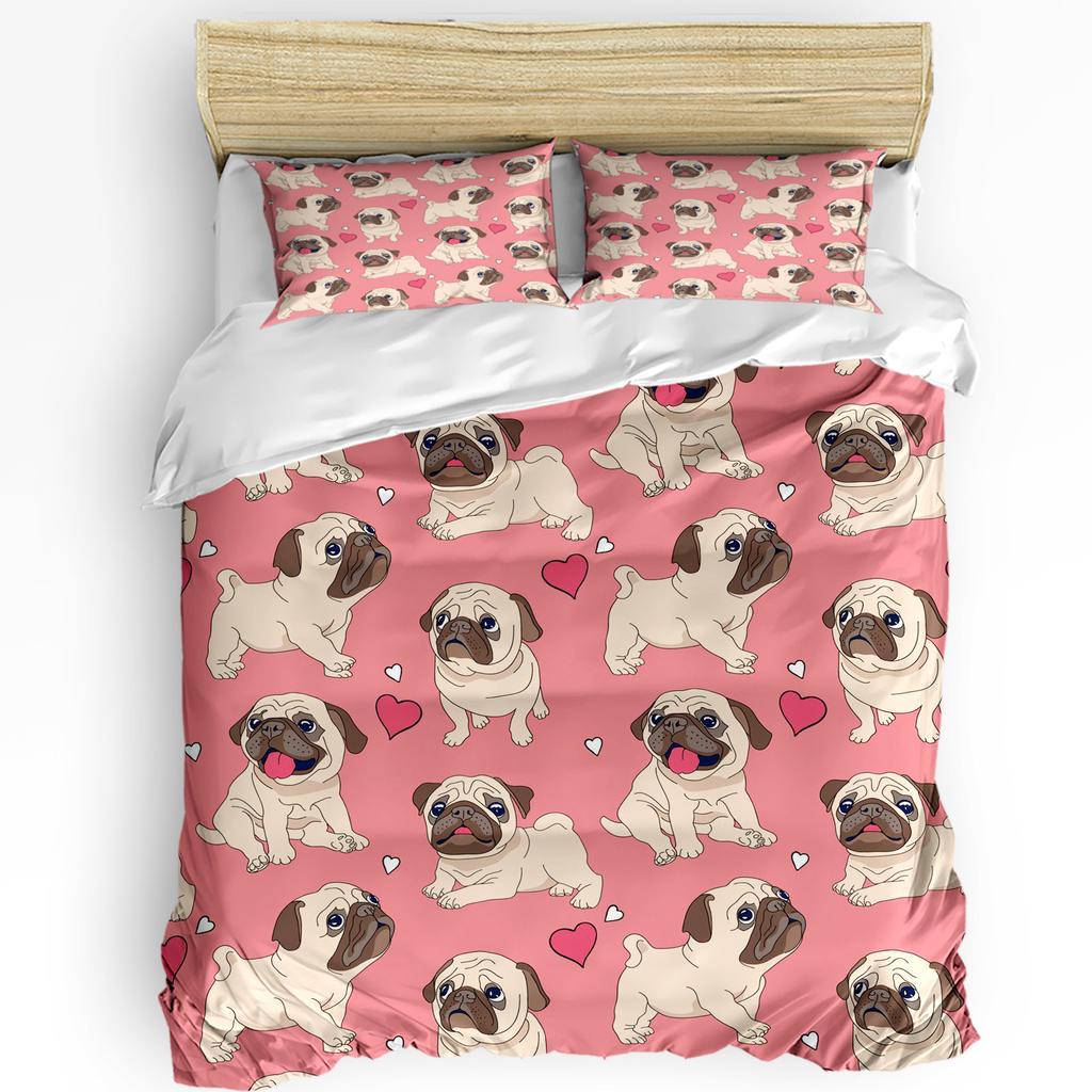 3pcs Bedding Set Dog Pug Cartoon Home Textile Duvet Cover Pillow Case Boy Kid Teen Girl Bedding Covers Set