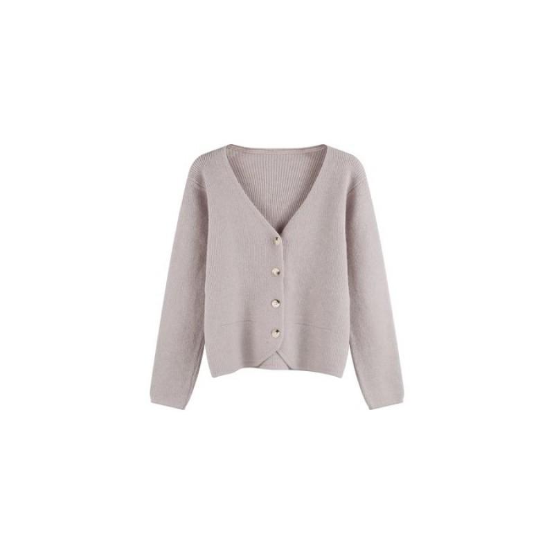 Womens Casual Minimalist V-Neck Single-Breasted Breathable Knit Cardigan Long Sleeve Top Fall
