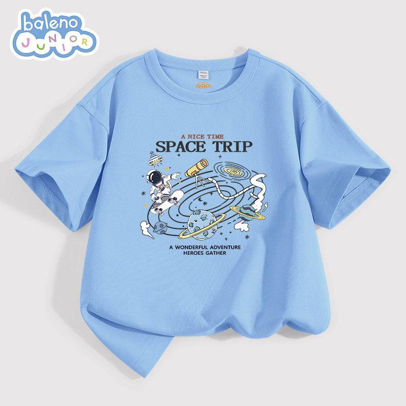 Baleno Kids Boys  Short-Sleeve T-Shirt Summer Children s 2025 New Pure Cotton Half-Sleeve Girls  Thin Top Summer Blue/Tb Space Painting 150