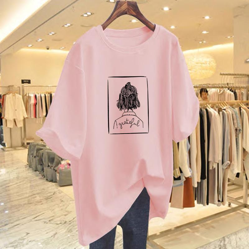 Pure Cotton Large Version Short-sleeved T-shirt Women's 2025 New Summer Loose Medium and Long Butt-covering European Large-size Top Tide