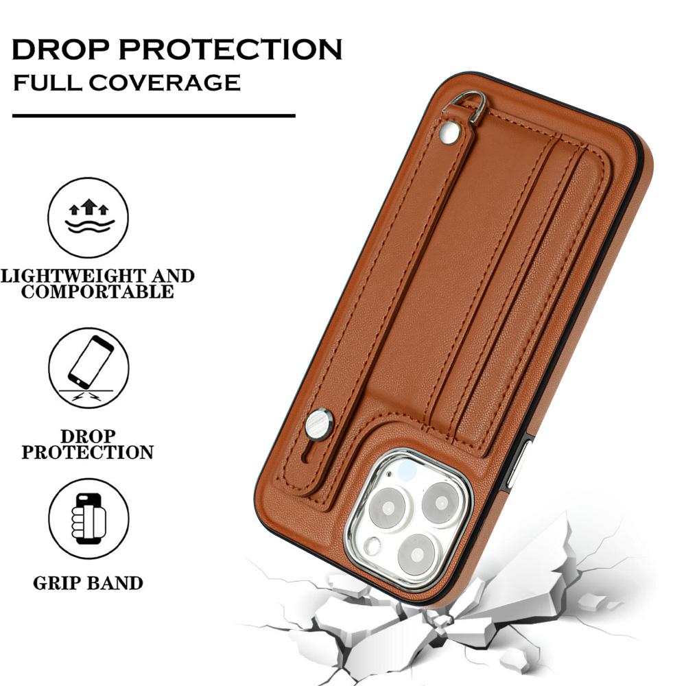 Leather Wrist Strap Phone Case for IPhone 14 13 12 11 Pro Max XS X XR SE   7 8 Plus with Card Holder Protecting Cover