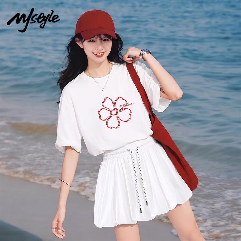 MJ STYLE Women s Floral Print Short Sleeve Skirt Set M