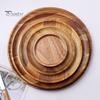 Wooden Cake Platter & Fruit Tray Circular Decorative Coffee Table Tray with Raised Edges Kitchen Serving Platter for Parties