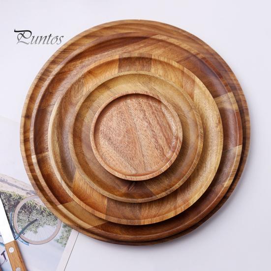 Wooden Cake Platter & Fruit Tray Circular Decorative Coffee Table Tray with Raised Edges Kitchen Serving Platter for Parties