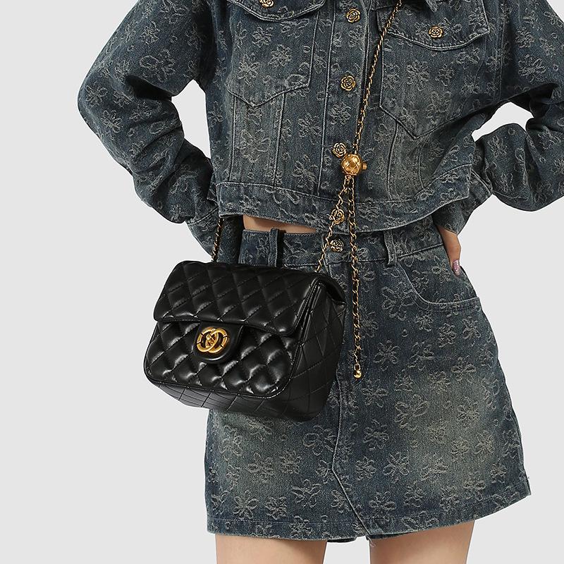 Women's Quilted Chain Crossbody Bag with Golden Ball - Trendy Small Square Design for Summer