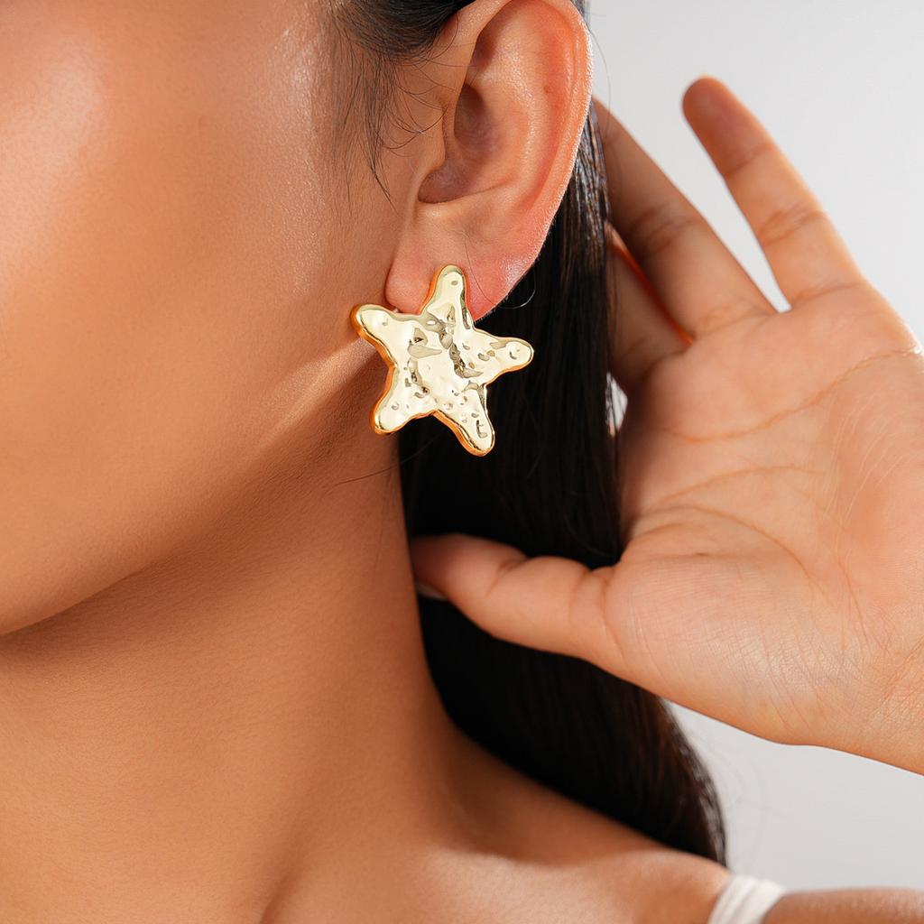 Acrylic Pentagram Pleated Glossy Steel Needle Stud Earrings Versatile Earrings