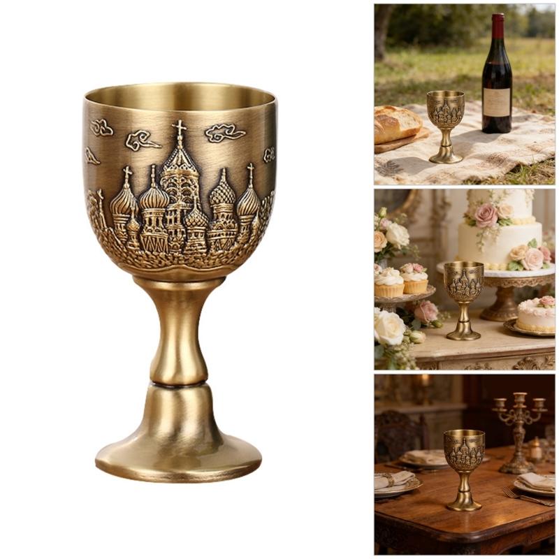 Antique 25ml Small Shot Glass With Carve Castles Pattern Designs Goblet Chalice Cup For Family Parties And Gift Givings