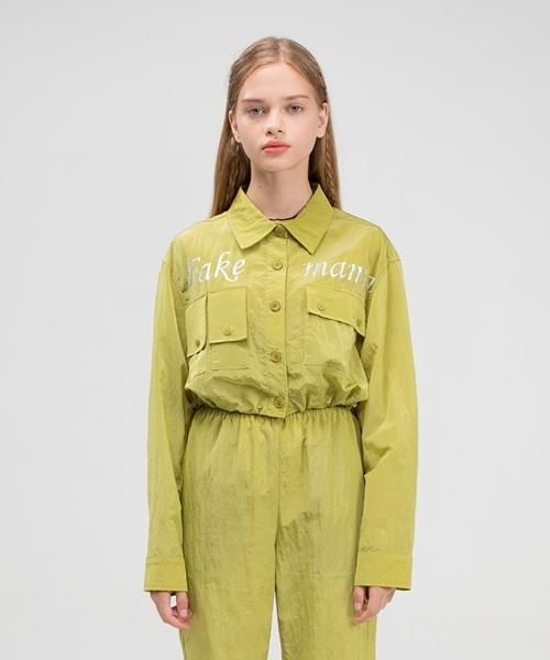 Fake Mama Nylon Crop Shirt [Lime] Light Green