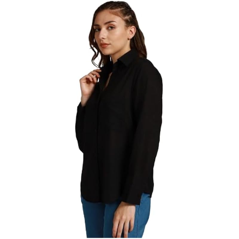 HIGH STAR Women's Oversized Fit Shirt (HSWSHW23509_BK_Black