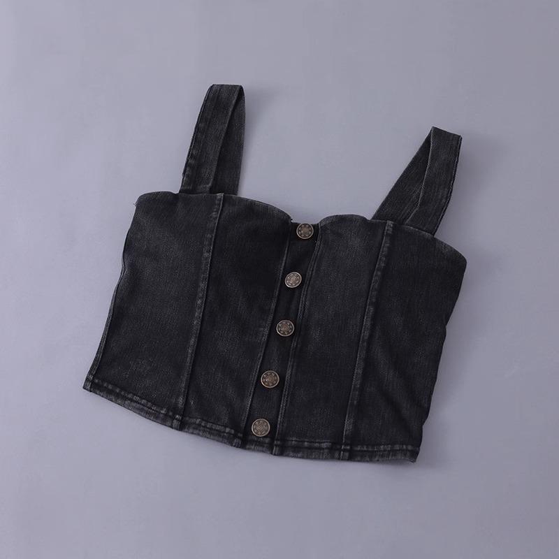 

Женский облегающий укороченный джинсовый жилет, эластичный джинсовый спортивный топ с бюстгальтером и подушечками XL темно серый