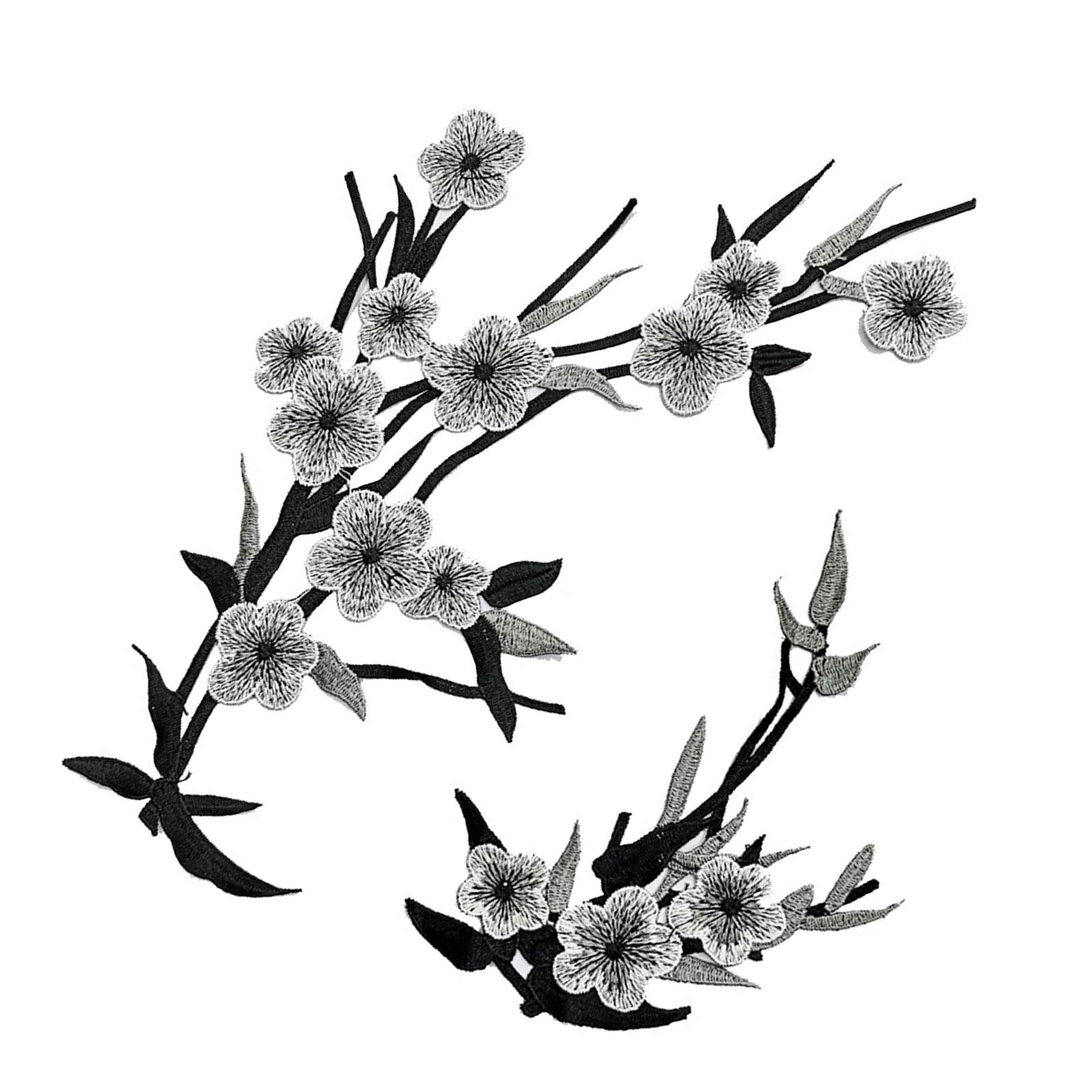 

2 шт. вышитые нашивки с цветами, пришитые аппликации с вышивкой, нашивки на воротник из ткани с цветами для одежды, джинсов, курток, юбок серый