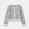 Women's Autumn Striped Knit Cardigan - French Style, Color Block, Loose Fit, Round Neck, Short Length, Long Sleeve Sweater Coat.