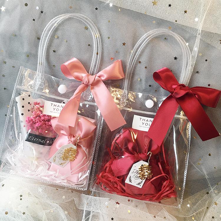 10Pcs Wedding Distributions Bags Transparent Packing Box With Handle Pvc Tote Bag Baby Shower Holiday Present For Guest