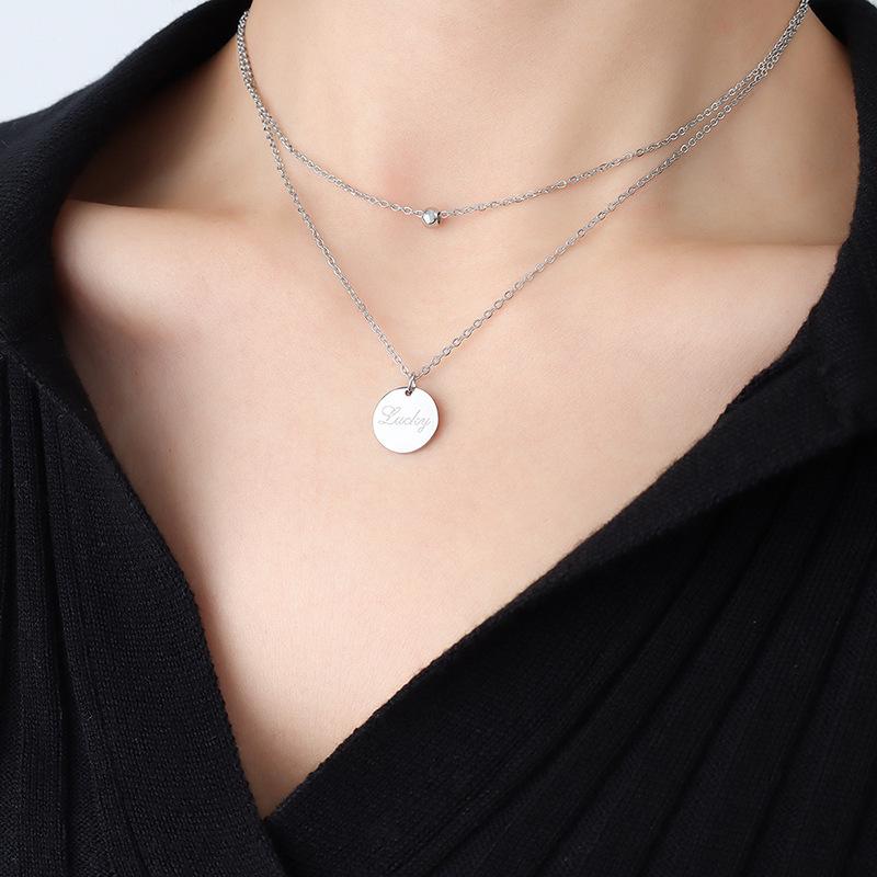 18K Gold Plated Lucky Round Pendant Double Layer Clavicle Necklace - European and American Style