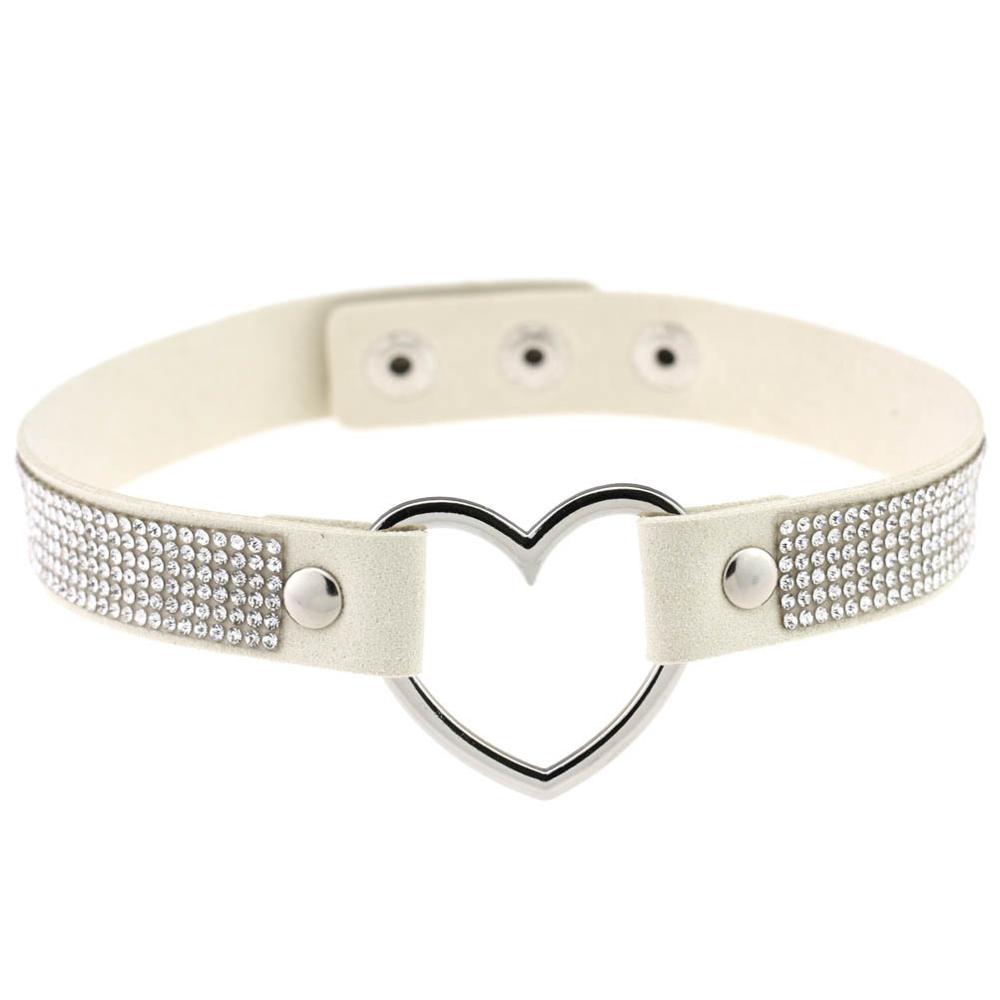 Black Leather Heart Rhinestone Choker Necklace Women Crystal Choker  Statement Chocker Collar Fashion Jewellery