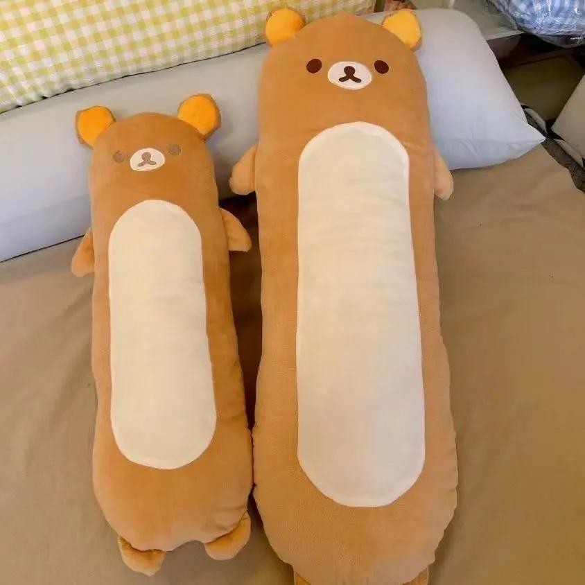 Rilakkuma Long Body Hugging Pillow - Soft Fluffy Cylindrical Brown Bear Bolster Plush Cushion For Bedroom Sofa Decor Gift