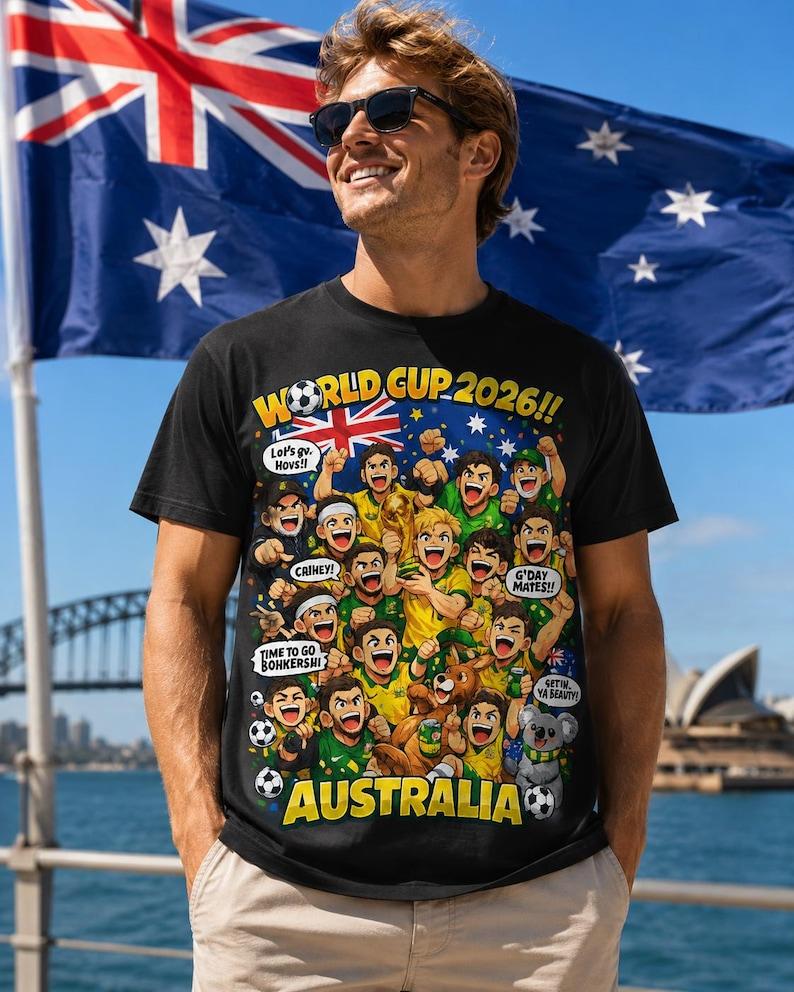 Australia World Cup 2026 Cartoon Fans T-Shirt | Australia Soccer Team Tee L