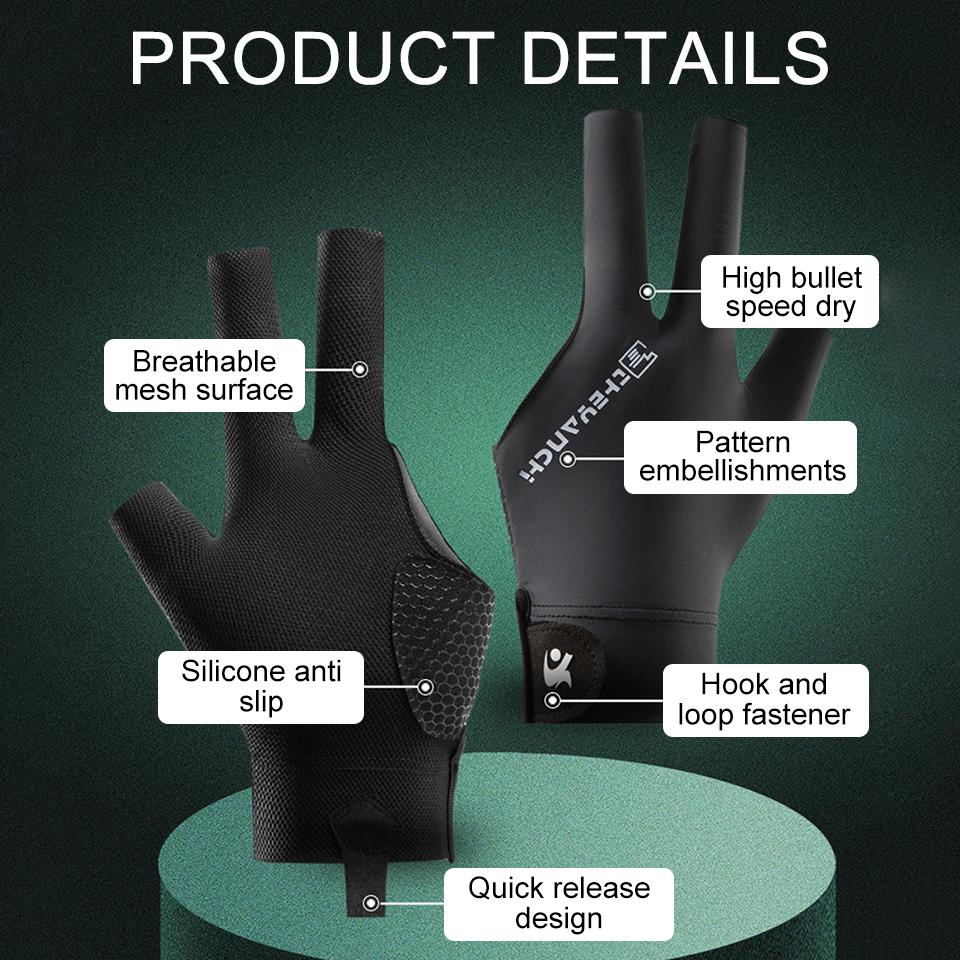1Pcs Billiard Gloves Three Fingers Thin Breathable Mesh Surface Open-fingered Billiard Silicone Non-slip Gloves Men Women