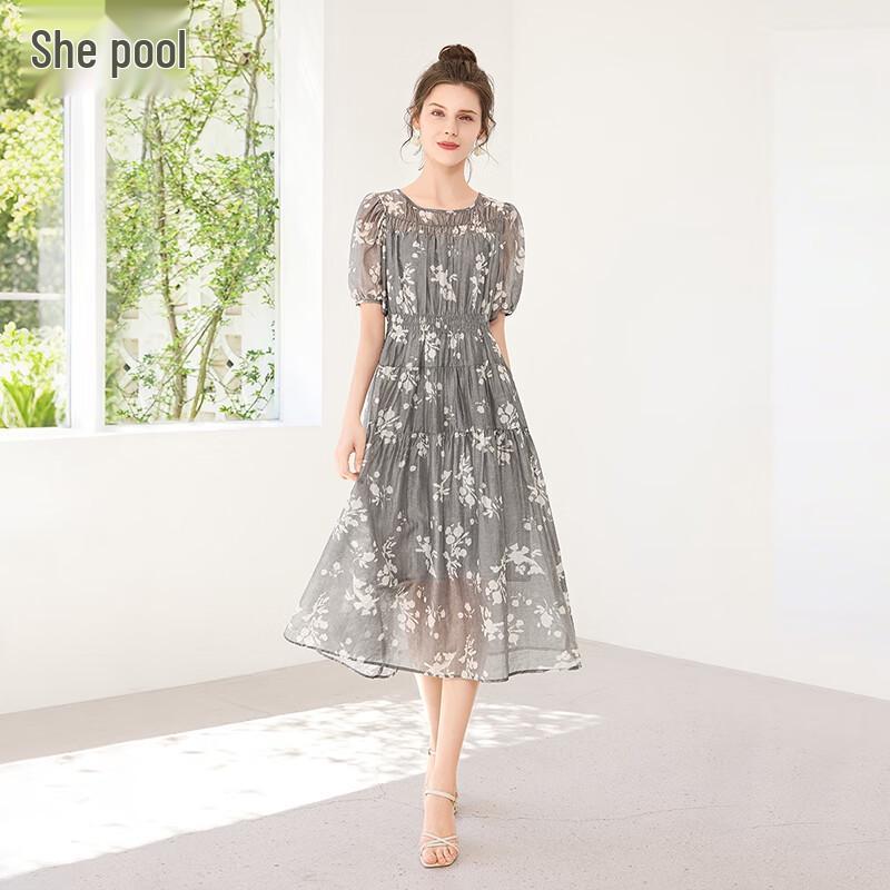 Женское летнее платье-миди А-силуэта с принтом и круглым вырезом 2025 S