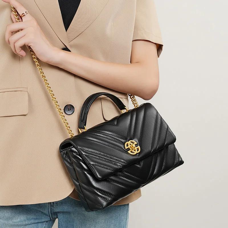 Kleine quadratische Tasche mit Kette, neue Achseltasche aus Leder für Damen, Schulter- und Umhängetaschen