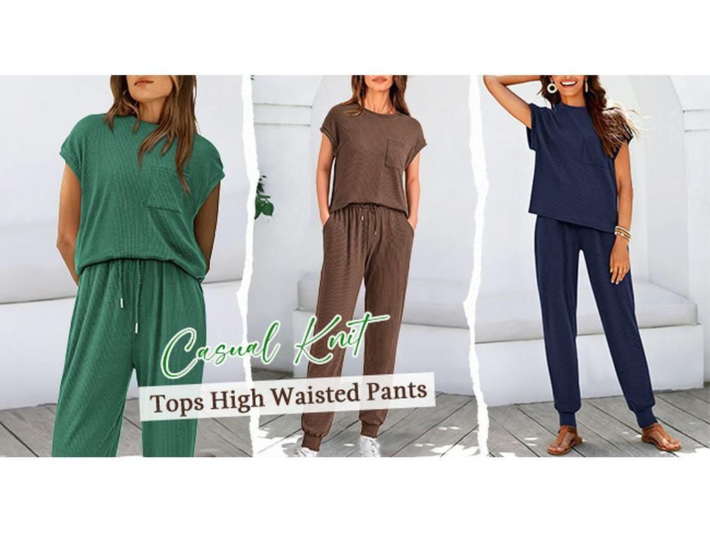 2026 Sommer Damen Zweiteiliges Gestreiftes Jogging-Set: Kurzarm-Oberteil & Lange Hose