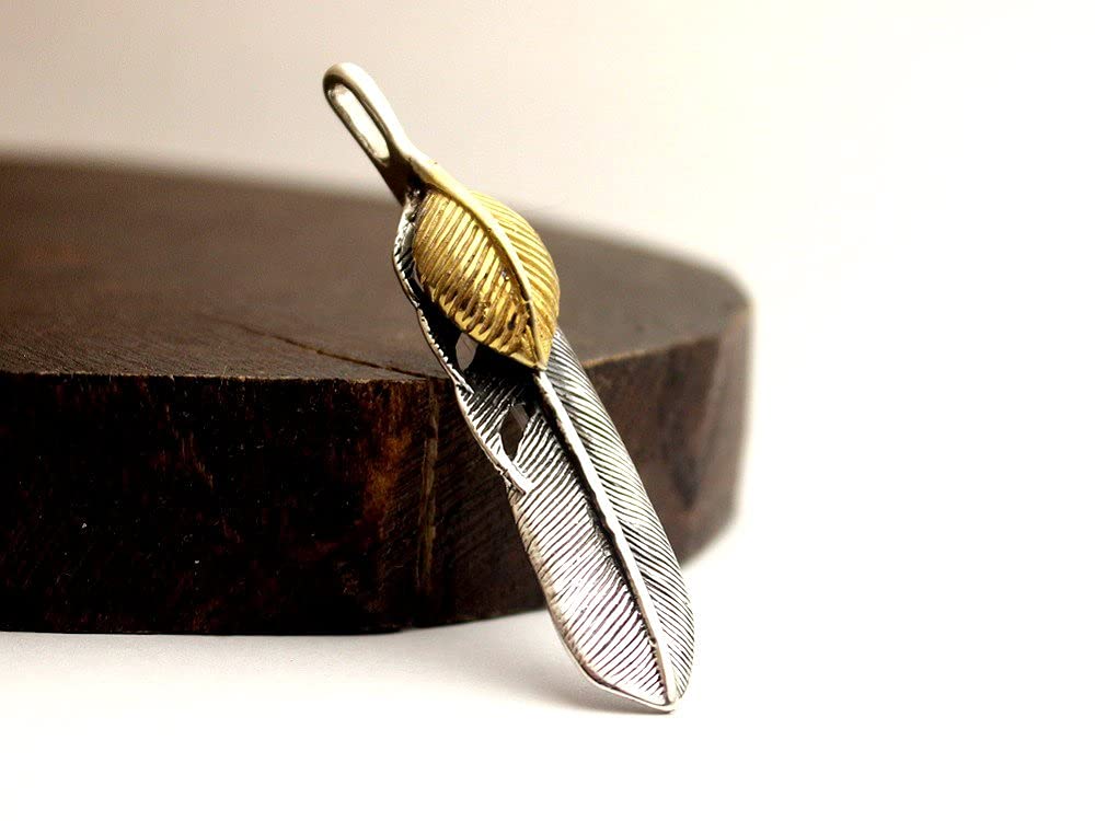 Native American Indian Eagle Feather with Gold Heart and Silver Pendant