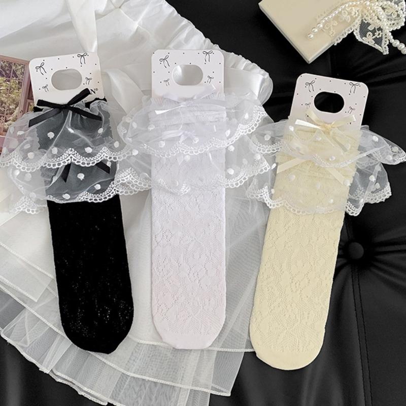 Breathable Ballet Socks for 3-13 Years Girls Feature Lovely Bowknot Design, Lovely Kids Middle Tube Socks Stackable