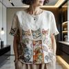 Damskie Topy Okrągły Dekolt Krótki Rękaw Retro Kwiatowy Nadruk Artystyczny Wkładane Luźny Krój Miękki Materiał Casualowa Letnia Koszula