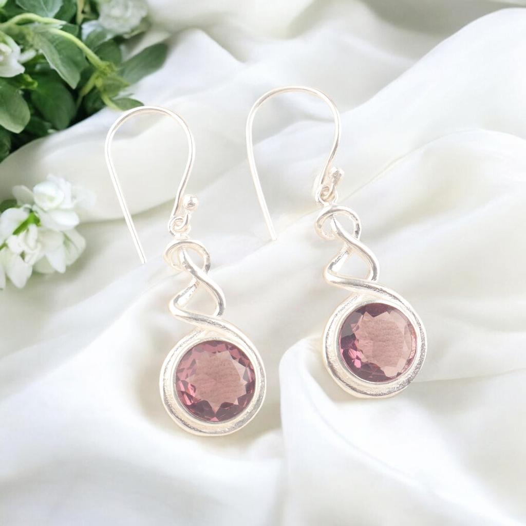 Natural Purple Rhodolite 925 Sterling Silver Dangle Earrings, Anniversary Gift CE-14-13