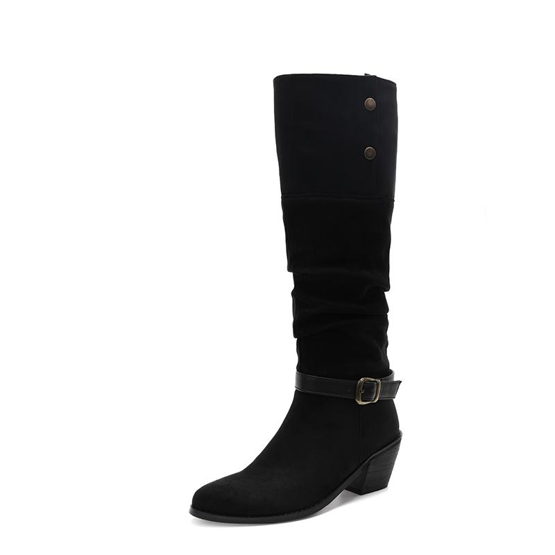 

Женские сапоги на высоком каблуке осень и зима новые на толстом каблуке замшевые полусапоги в размере 35 чёрный