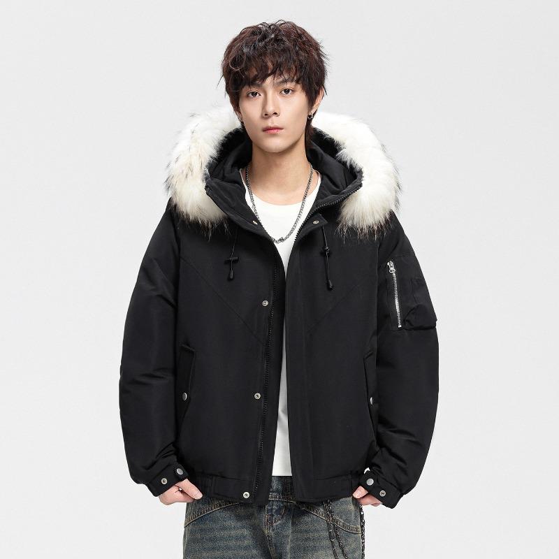 % Down New National Standard White Duck Down Down Jacket for Men and Women In Winter Loose Parker Thickened Large Fur Collar Jacket for Men