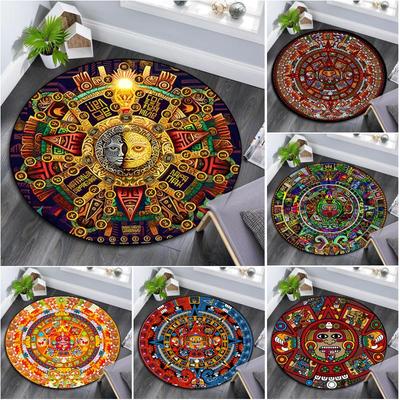 1Pc Aztec Circular Print Rug - Home Decoration Carpet For Living Room Bedroom Flooring Computer Chair Area Rug