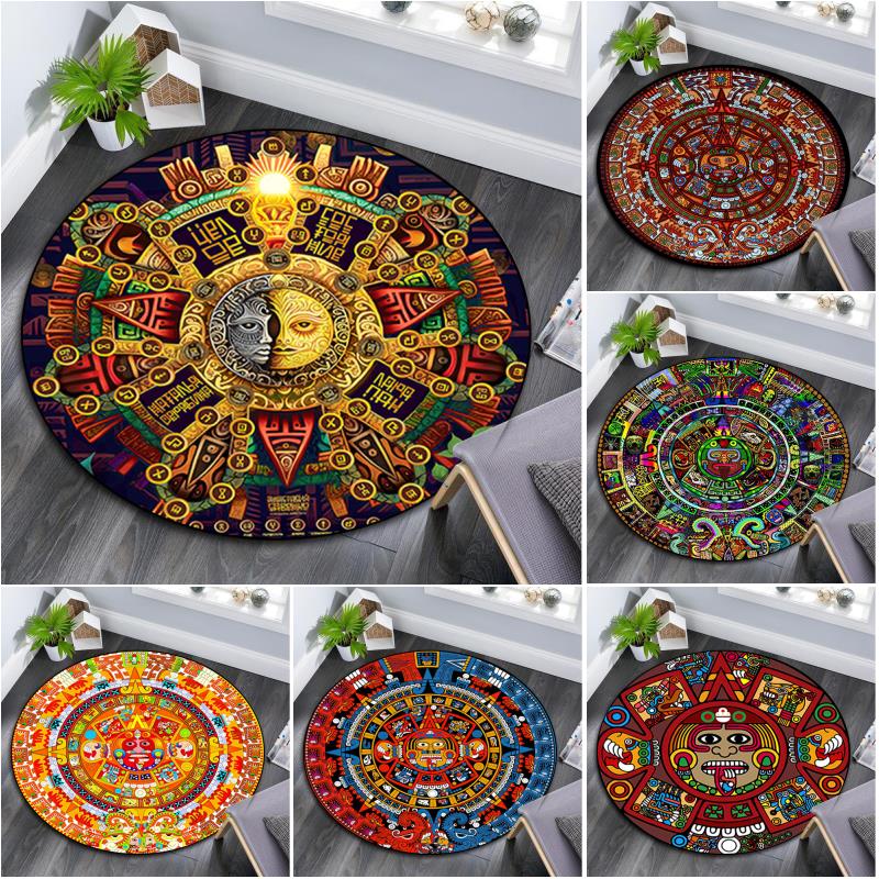1Pc Aztec Circular Print Rug - home decoration Carpet For Living Room Bedroom Flooring Computer Chair Area Rug