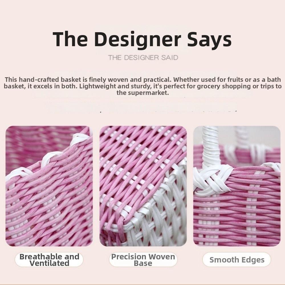 Rattan Woven Handmade Wicker Shopping Basket PVC 24*14*18cm Picnic Storage Basket Multicolors Garden Imitating Flower Basket