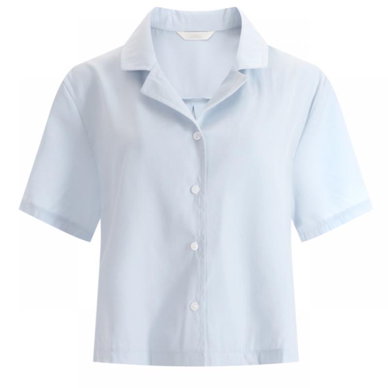 Shop   Women  S Collar Neck Semi Crop Plain Short Sleeve blouSe Shirt Yellow Ean