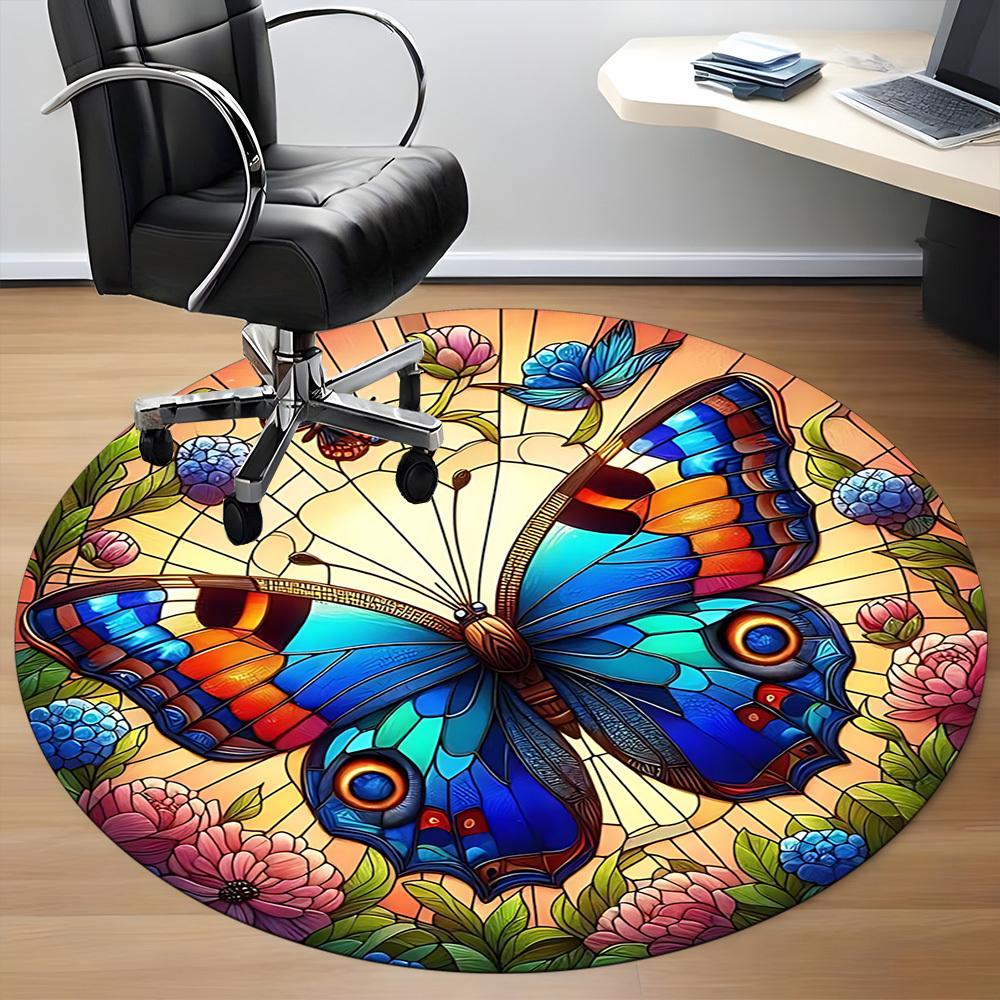 1pc Butterfly Floral Art Chair Carpet for Office, Round Non Slip Durable Large Size Office Carpet, Suitable for Office