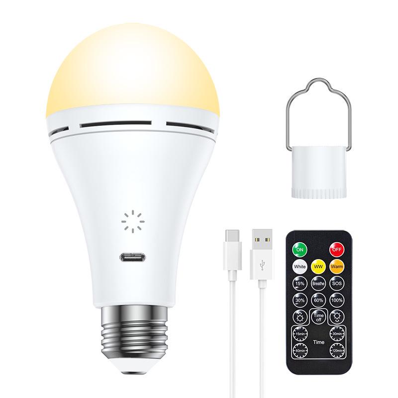 

Rechargeable LED Bulb with Tri-Color Temp, Detachable Hook, Remote Control, Outdoor Portable Globe Light