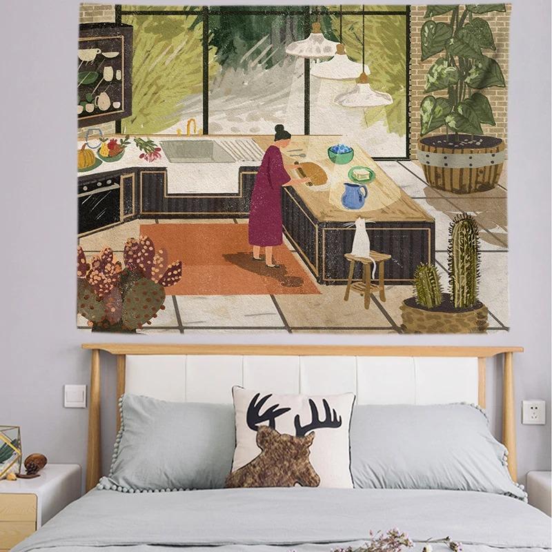 Böhmischer Stil Wohnen Illustration Dekorative Wandteppich Heim Wanddekoration Büro Wohnzimmer Wandteppich