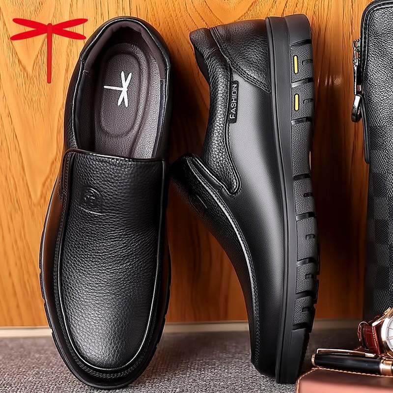Leather Shoes Men's Leather Business Leisure In the Elderly Soft Sole One Pedal Men's Shoes Spring and Autumn New Cowhide Dad Shoes