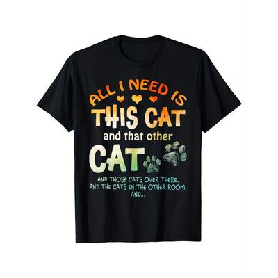 Taglie Europee Maglietta - Nera, Amante dei Gatti, Adulto - Manica Corta, Girocollo, Vestibilità Classica - Adatta a Tutti gli Uomini T-shirt da Esterno