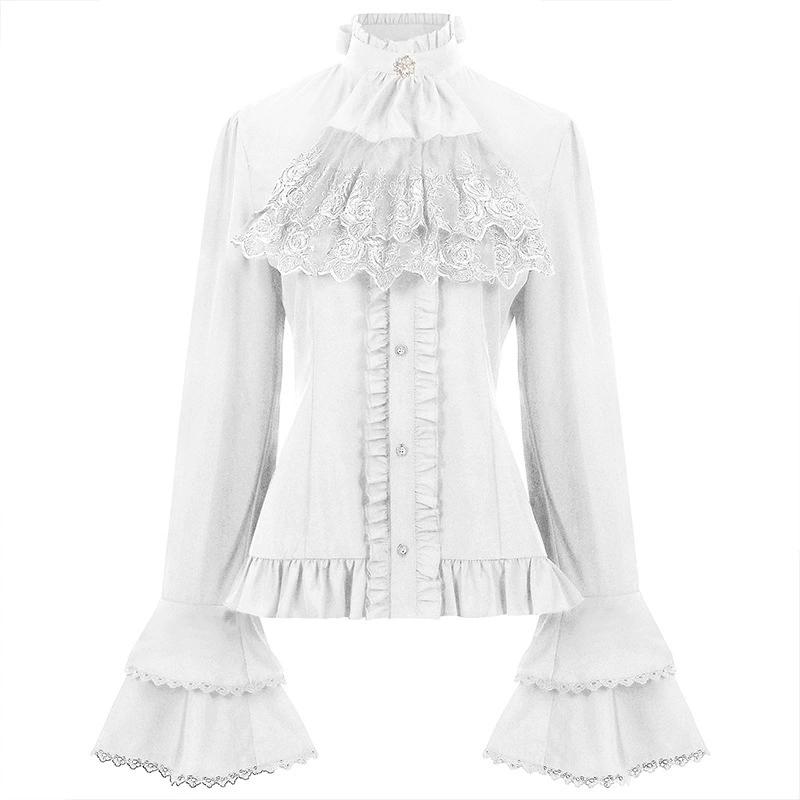 

Средневековый костюм Cos Французская плиссированная рубашка с талией Женская рубашка со стоячим воротником в стиле стимпанк Хэллоуин XXL