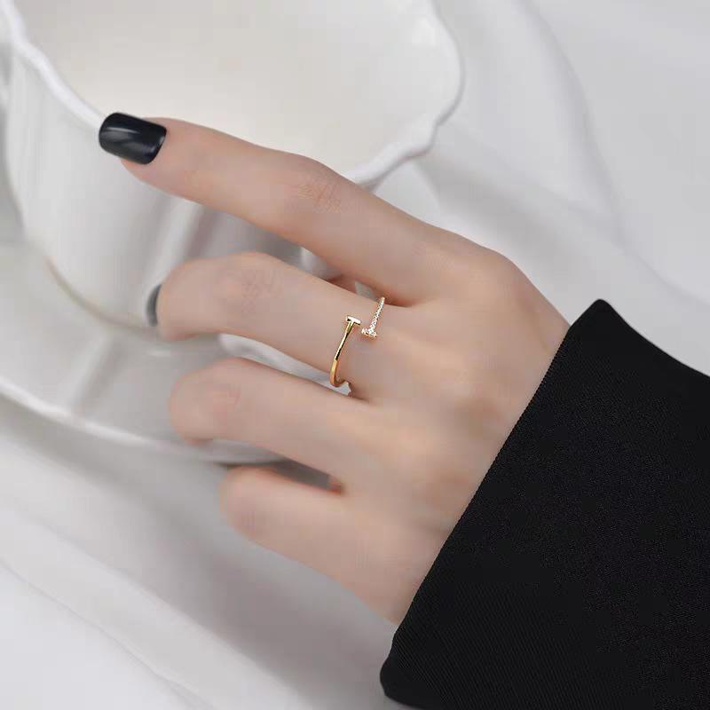 S925 Sterling Silver Double T Open Women's Ring - Korean Style, Minimalist, Luxury Feel, Niche Design.