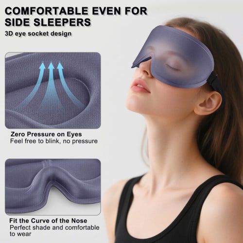 Breathable 3D Eye Mask for Sleeping, 99% Light Blocking, Adjustable Size, Washable, Portable, Unisex, for Air Travel (Blue Ash)