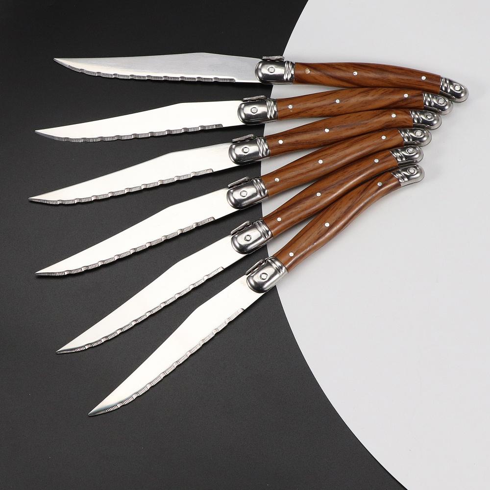 Jaswehome 6Piece Wood Grain Handle Steak Knife Fork Collection Western Food Knife and Fork Set Stainless Steel Cutlery Utensils