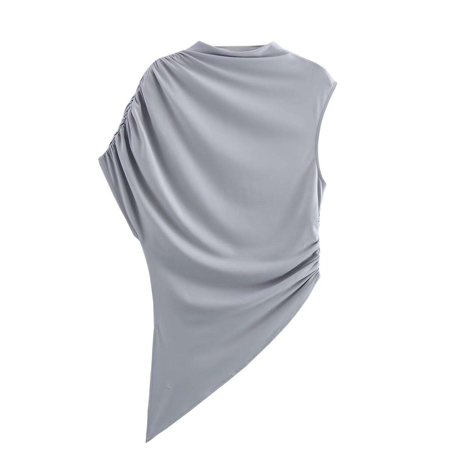 

Весна 2025 Женский асимметричный топ без рукавов - Модный и облегающий Small серебряный серый