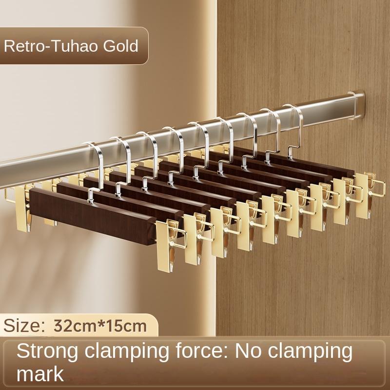 

Вешалка для брюк из массива дерева с клипсами, подвесная, для домашнего хранения, для юбок, нескользящая, для сушки, регулируемая, из нержавеющей стали, для брюк